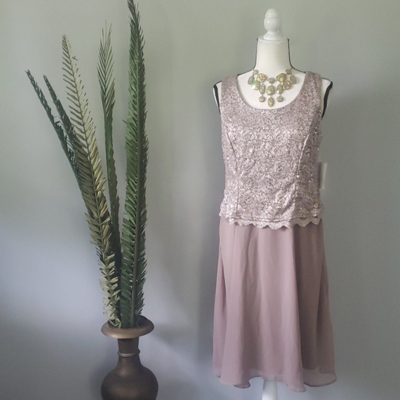 R&M Richards 2 pc champagne lace and sequin dress and jacket NWT - Picture 4 of 9